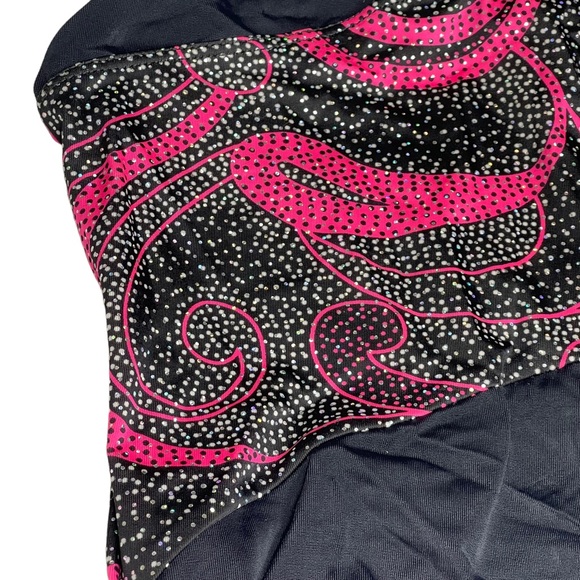 GK Elite Gymnastics 𖤐 Print Training Leotard 𖤐 Black Pink Silver Spanglez 𖤐 S - Picture 5 of 16